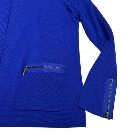 Chico's Women's Blue Knit Jacket Open Front Zipper Accents Ribbed, Size 2 /US L - Picture 4 of 8